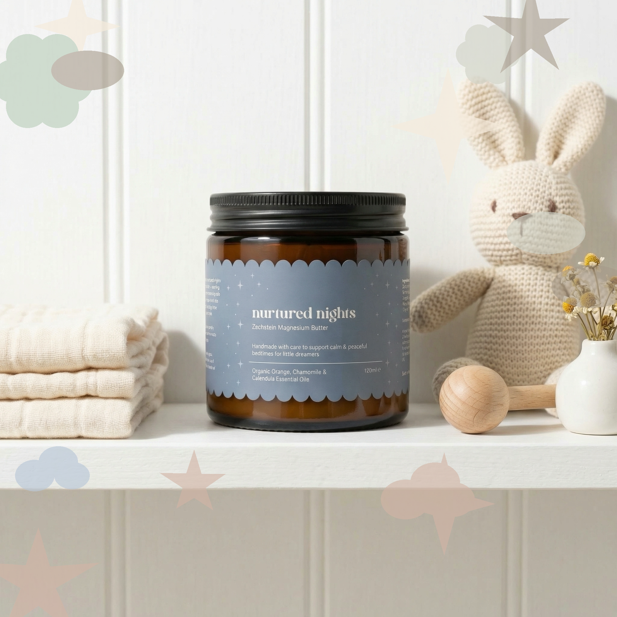 Nurtured Nights with bunny and playful shapes